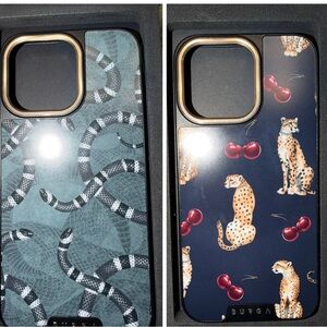 Burga iPhone 15 Pro Max - Burgundy Snake and Cheetah Pattern Phone Case Set